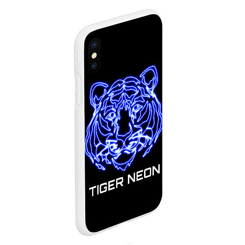 Чехол iPhone XS Max матовый Tiger neon art / 3D-Белый – фото 2