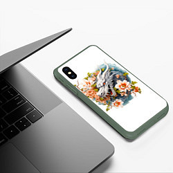 Чехол iPhone XS Max матовый Китайский дракон в цветах сакуры, цвет: 3D-темно-зеленый — фото 2