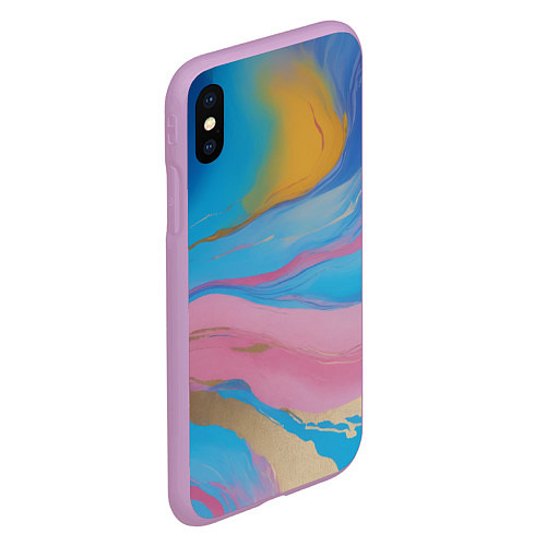 Чехол iPhone XS Max матовый Жидкая синяя и розовая краска / 3D-Сиреневый – фото 2