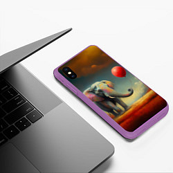 Чехол iPhone XS Max матовый Грустный слон и красный шарик, цвет: 3D-фиолетовый — фото 2