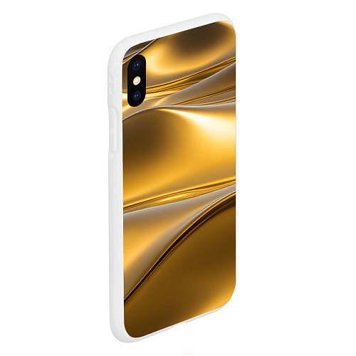 Чехол iPhone XS Max матовый Золотые волны металла / 3D-Белый – фото 2