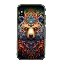 Чехол iPhone XS Max матовый Медведь фентези, цвет: 3D-темно-зеленый