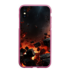 Чехол iPhone XS Max матовый Взрыв плит и огонь, цвет: 3D-малиновый