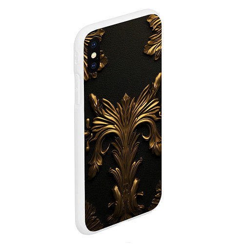 Чехол iPhone XS Max матовый Темные золотые узоры / 3D-Белый – фото 2