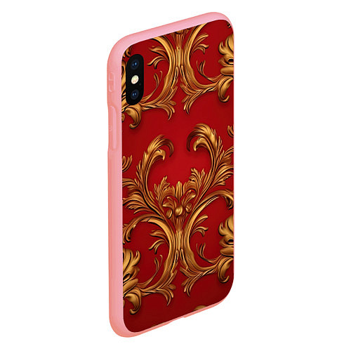 Чехол iPhone XS Max матовый Золотые узоры на красном / 3D-Баблгам – фото 2