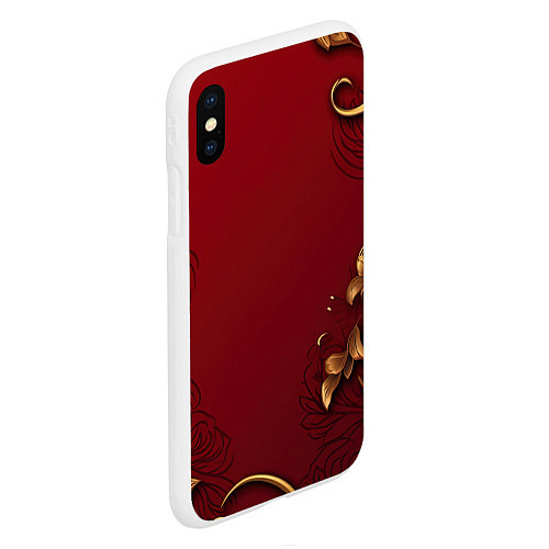 Чехол iPhone XS Max матовый Узоры золотые на красном фоне / 3D-Белый – фото 2