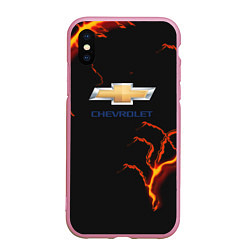 Чехол iPhone XS Max матовый Chevrolet лого шторм, цвет: 3D-розовый