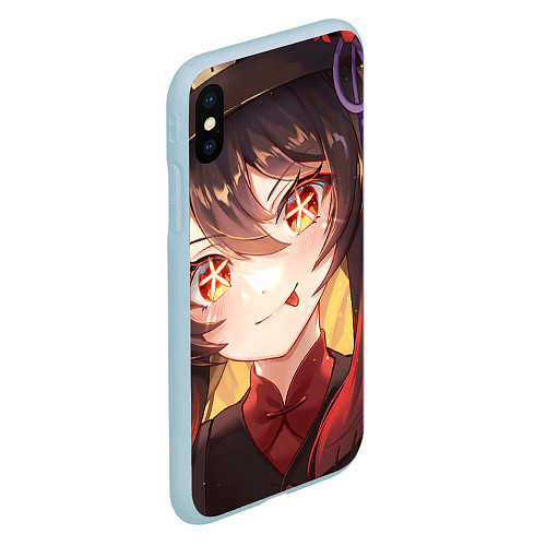 Чехол iPhone XS Max матовый Genshin Impact Ху Тао smile / 3D-Голубой – фото 2