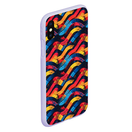 Чехол iPhone XS Max матовый Разноцветные полосы волны / 3D-Светло-сиреневый – фото 2