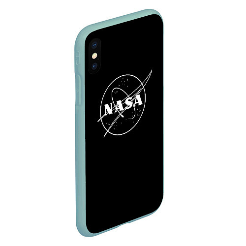 Чехол iPhone XS Max матовый NASA белое лого / 3D-Мятный – фото 2