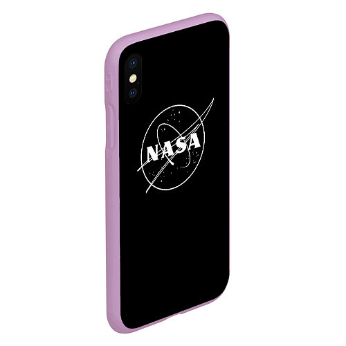 Чехол iPhone XS Max матовый NASA белое лого / 3D-Сиреневый – фото 2