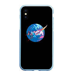 Чехол iPhone XS Max матовый NASA true space star, цвет: 3D-голубой