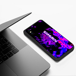 Чехол iPhone XS Max матовый Cyberpunk 2077 неоновые краски самурай, цвет: 3D-черный — фото 2