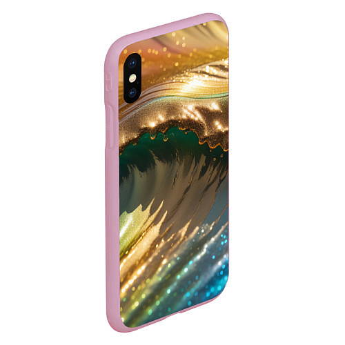 Чехол iPhone XS Max матовый Перламутровые блестящие волны радужных цветов / 3D-Розовый – фото 2