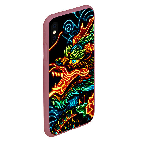 Чехол iPhone XS Max матовый Japanese neon dragon - irezumi / 3D-Малиновый – фото 2