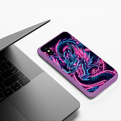 Чехол iPhone XS Max матовый Neon Japanese dragon - irezumi, цвет: 3D-фиолетовый — фото 2