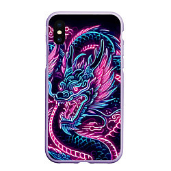 Чехол iPhone XS Max матовый Neon Japanese dragon - irezumi