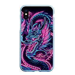 Чехол iPhone XS Max матовый Neon Japanese dragon - irezumi, цвет: 3D-голубой