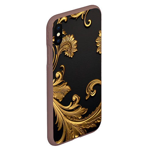 Чехол iPhone XS Max матовый Лепнина золотые объемные узоры / 3D-Коричневый – фото 2