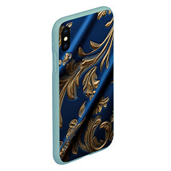 Чехол iPhone XS Max матовый Лепнина узоры золотистые на синем фоне, цвет: 3D-мятный — фото 2