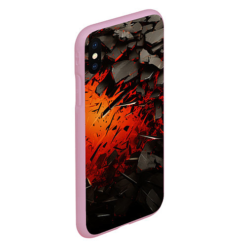 Чехол iPhone XS Max матовый Черные камни на красном взрыв / 3D-Розовый – фото 2