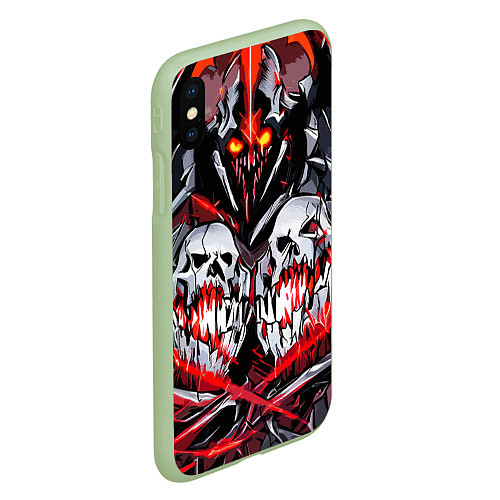 Чехол iPhone XS Max матовый Красные адские черепа / 3D-Салатовый – фото 2