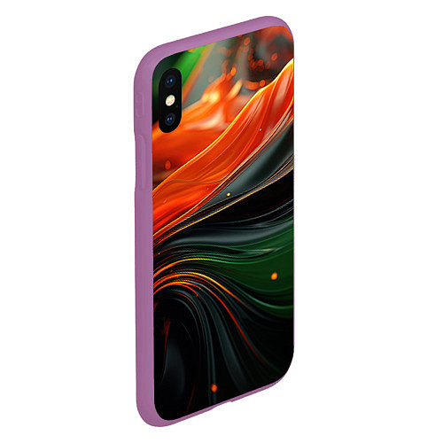 Чехол iPhone XS Max матовый Оранжевая и зеленый абстракция / 3D-Фиолетовый – фото 2