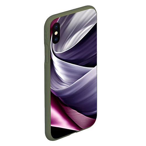 Чехол iPhone XS Max матовый Абстрактные волнистые полосы / 3D-Темно-зеленый – фото 2