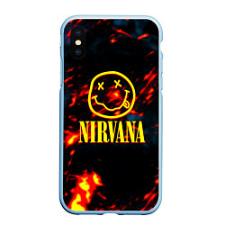 Чехол iPhone XS Max матовый Nirvana rock огненное лого лава, цвет: 3D-голубой