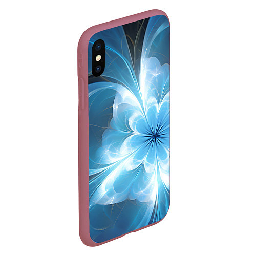 Чехол iPhone XS Max матовый Голубой фрактальный цветок / 3D-Малиновый – фото 2