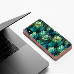 Чехол iPhone XS Max матовый Суккуленты акварель- паттерн, цвет: 3D-коричневый — фото 2