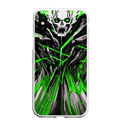 Чехол iPhone XS Max матовый Череп и зелёные полосы, цвет: 3D-белый