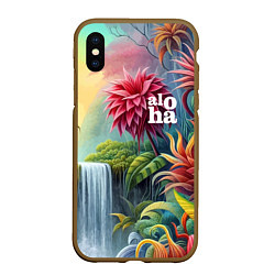 Чехол iPhone XS Max матовый Гавайские тропические цветы - алоха