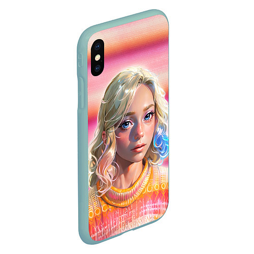 Чехол iPhone XS Max матовый Энид Синклер - арт и текстура розового свитера / 3D-Мятный – фото 2