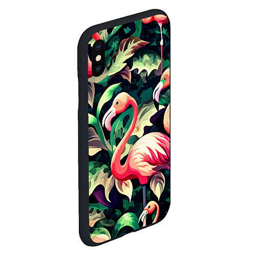 Чехол iPhone XS Max матовый Камуфляж розовый фламинго / 3D-Черный – фото 2