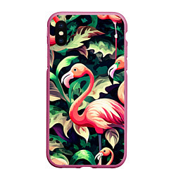 Чехол iPhone XS Max матовый Камуфляж розовый фламинго, цвет: 3D-малиновый