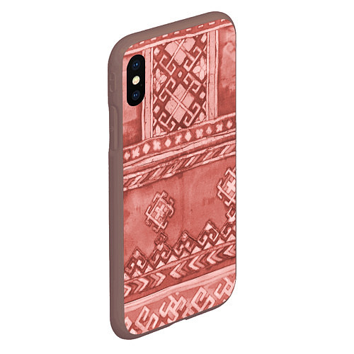 Чехол iPhone XS Max матовый Красный славянский орнамент / 3D-Коричневый – фото 2