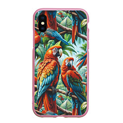 Чехол iPhone XS Max матовый Попугаи Ара - тропики джунгли, цвет: 3D-розовый