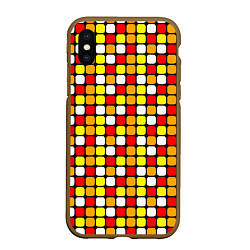 Чехол iPhone XS Max матовый Красные, жёлтые и белые квадраты