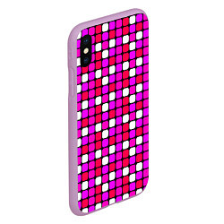 Чехол iPhone XS Max матовый Розовые и белые квадраты, цвет: 3D-сиреневый — фото 2