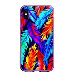 Чехол iPhone XS Max матовый Яркие перья птицы колибри, цвет: 3D-фиолетовый