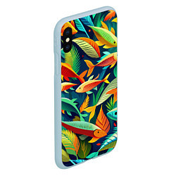 Чехол iPhone XS Max матовый Стая пестрых рыбок паттерн, цвет: 3D-голубой — фото 2