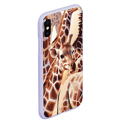 Чехол iPhone XS Max матовый Жирафы - африканский паттерн / 3D-Светло-сиреневый – фото 2