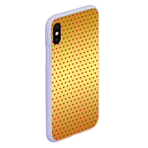 Чехол iPhone XS Max матовый Красные сердечки на золотом фоне / 3D-Светло-сиреневый – фото 2