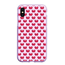 Чехол iPhone XS Max матовый Двойное сердце на розовом фоне, цвет: 3D-сиреневый