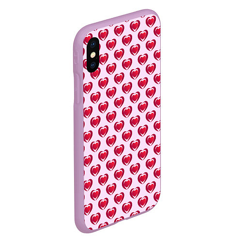 Чехол iPhone XS Max матовый Двойное сердце на розовом фоне / 3D-Сиреневый – фото 2