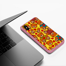 Чехол iPhone XS Max матовый Игрушечные мишки и сердечки, цвет: 3D-малиновый — фото 2
