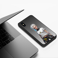 Чехол iPhone XS Max матовый Блондинка в белой футболке Cyberpunk 2077, цвет: 3D-черный — фото 2