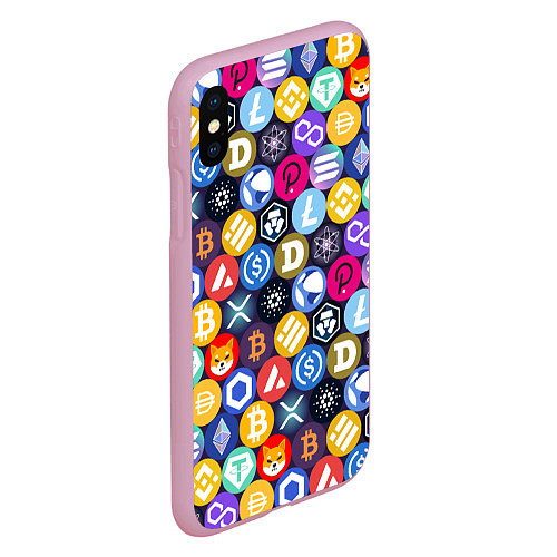 Чехол iPhone XS Max матовый Криптовалюта Биткоин, Эфириум, Тетхер, Солана патт / 3D-Розовый – фото 2