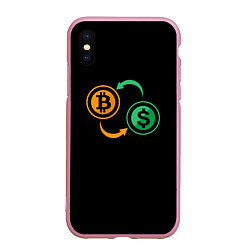 Чехол iPhone XS Max матовый Криптовалюта биткоин и доллар, цвет: 3D-розовый